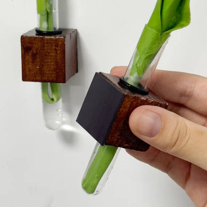 Wood Test Tube Vase Magnetic Flower Decor