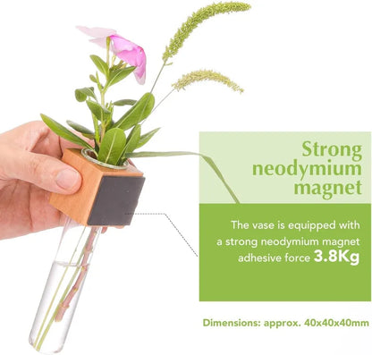 Wood Test Tube Vase Magnetic Flower Decor
