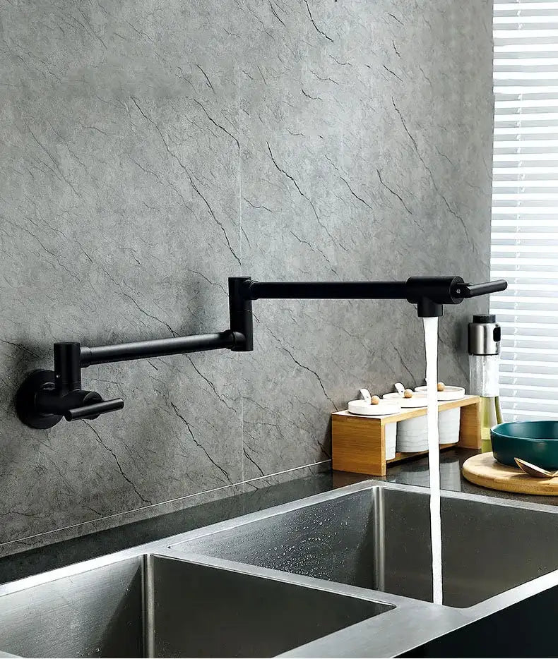 Black Wall Mounted Pot Filler Faucet Swivel Folding Rotary Kitchen Sink Faucet Brushed Gold Single Cooling Sink Tap