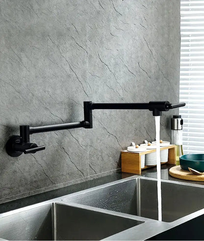 Black Wall Mounted Pot Filler Faucet Swivel Folding Rotary Kitchen Sink Faucet Brushed Gold Single Cooling Sink Tap