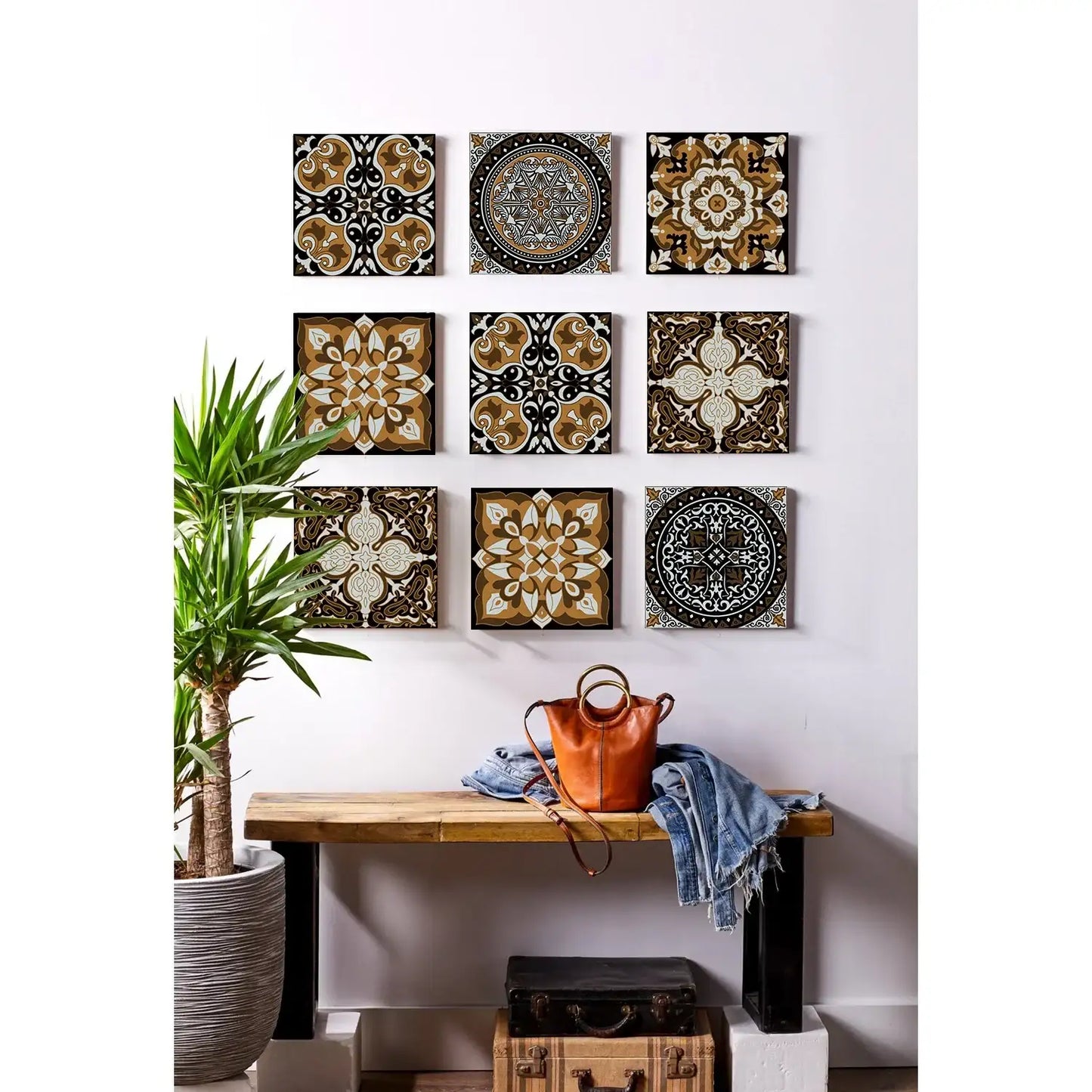 24 PCS Modern Style PVC Tile Stickers Waterproof Antifouling Self Adhesive  Kitchen Bathroom Floor Art Wall Decor Decals