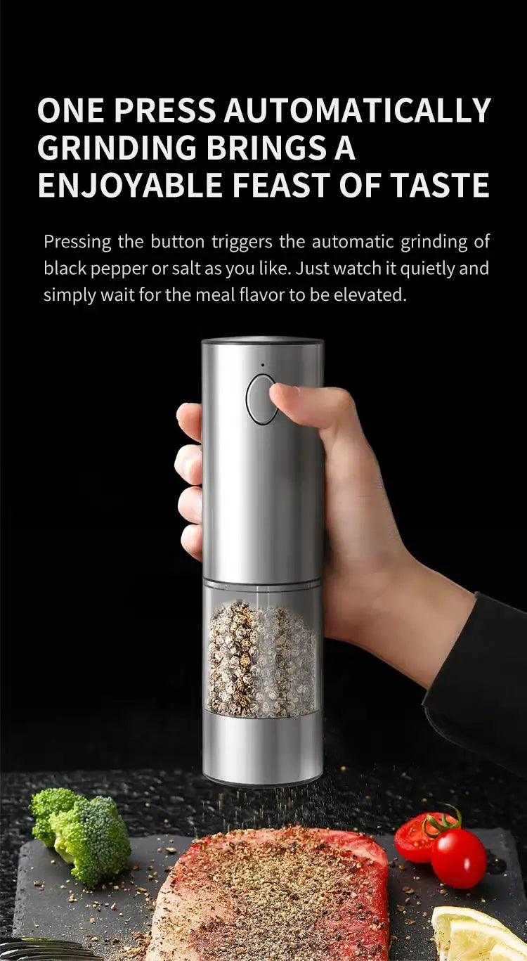Electric Pepper Grinder Automatic Salt And Pepper Grinder USB Rechargeable Adjustable Coarseness Spice Mill Kitchen Gadget Tools