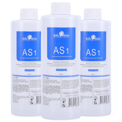 Three bottles of Belle Mecca AS1 product on a white background