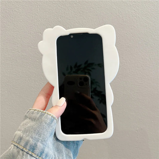 Phone case with bear ears held by a person against a plain background