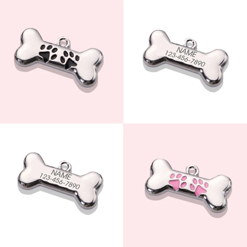 Anti-loss Metal Dog Tag Hanging Ornament Pet Collar Zinc Alloy Bone Hanging Ornament Engraved Identity Nameplate Pet Supplies