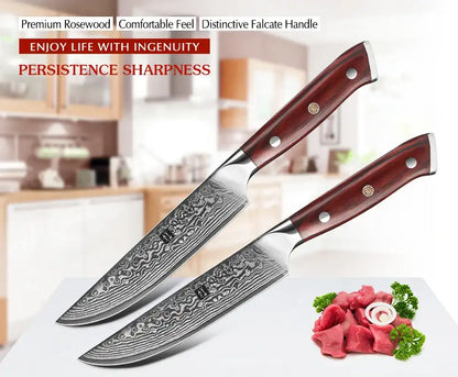 XINZUO 5'' Inch Steak Knife Damascus VG10 Steel Kitchen Knives High Quality Cutter Tools Utility Knife with Rosewood Handle