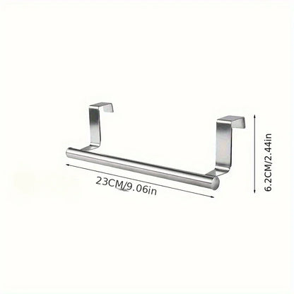 Metal towel bar with dimensions on a white background