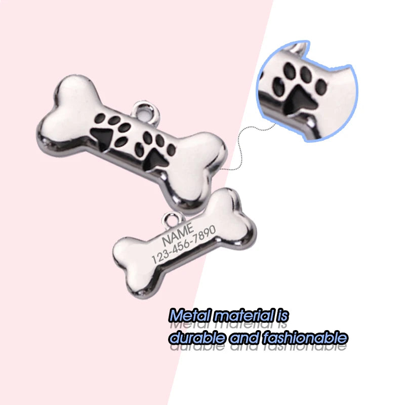 Anti-loss Metal Dog Tag Hanging Ornament Pet Collar Zinc Alloy Bone Hanging Ornament Engraved Identity Nameplate Pet Supplies