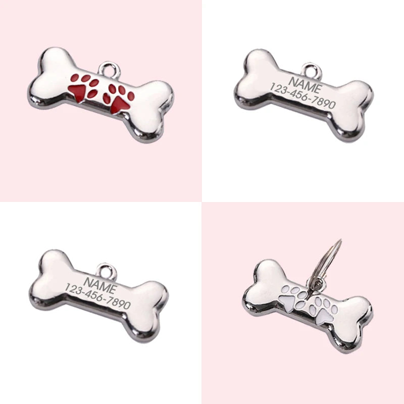Anti-loss Metal Dog Tag Hanging Ornament Pet Collar Zinc Alloy Bone Hanging Ornament Engraved Identity Nameplate Pet Supplies