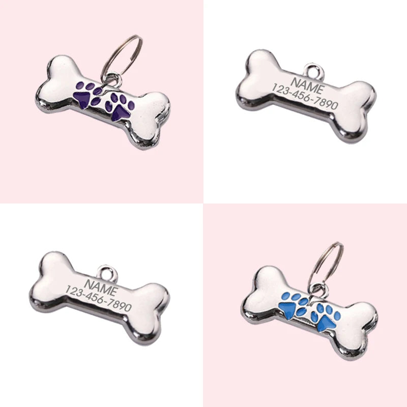 Anti-loss Metal Dog Tag Hanging Ornament Pet Collar Zinc Alloy Bone Hanging Ornament Engraved Identity Nameplate Pet Supplies