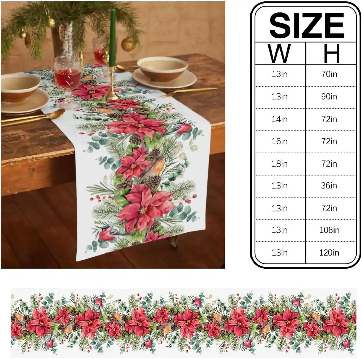 Christmas Poinsettia Bird Pine Cone Linen Table Runner Dresser Scarves Winter Xmas Kitchen Table Runner Christmas Decorations
