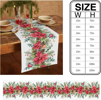 Christmas Poinsettia Bird Pine Cone Linen Table Runner Dresser Scarves Winter Xmas Kitchen Table Runner Christmas Decorations