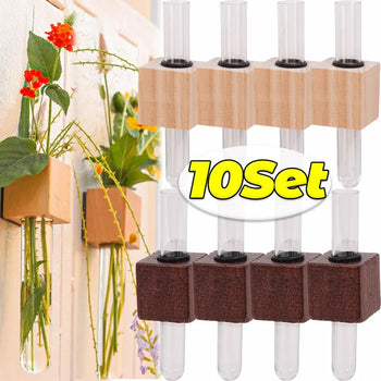 Wood Test Tube Vase Magnetic Flower Decor