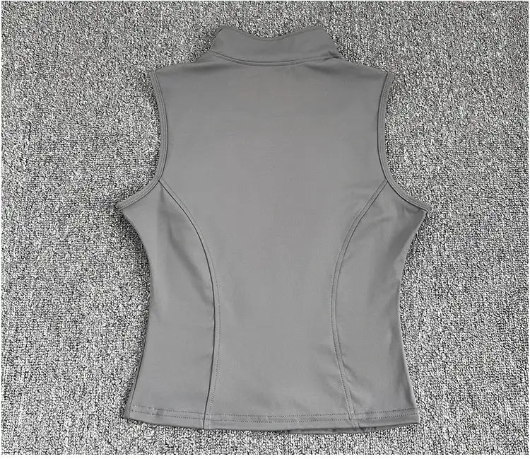 Women's Slim Fit Sport Sleeveless Top Quick Dry Elastic Stand Collar Yoga Fitness Clothing Summer Zipper