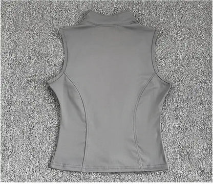 Women's Slim Fit Sport Sleeveless Top Quick Dry Elastic Stand Collar Yoga Fitness Clothing Summer Zipper
