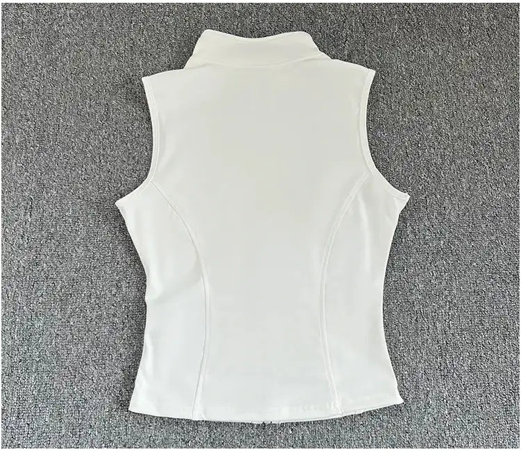 Women's Slim Fit Sport Sleeveless Top Quick Dry Elastic Stand Collar Yoga Fitness Clothing Summer Zipper
