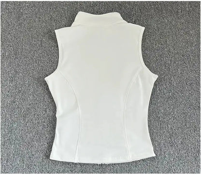 Women's Slim Fit Sport Sleeveless Top Quick Dry Elastic Stand Collar Yoga Fitness Clothing Summer Zipper