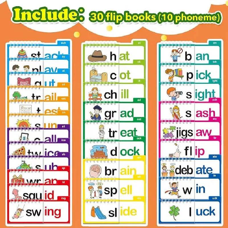 Reading Flip Book Read and Rhyme Flip Books Word Family Flip Books Flash Cards ABC Vocabulary Cards Montessori Educational - My Chroma Cart