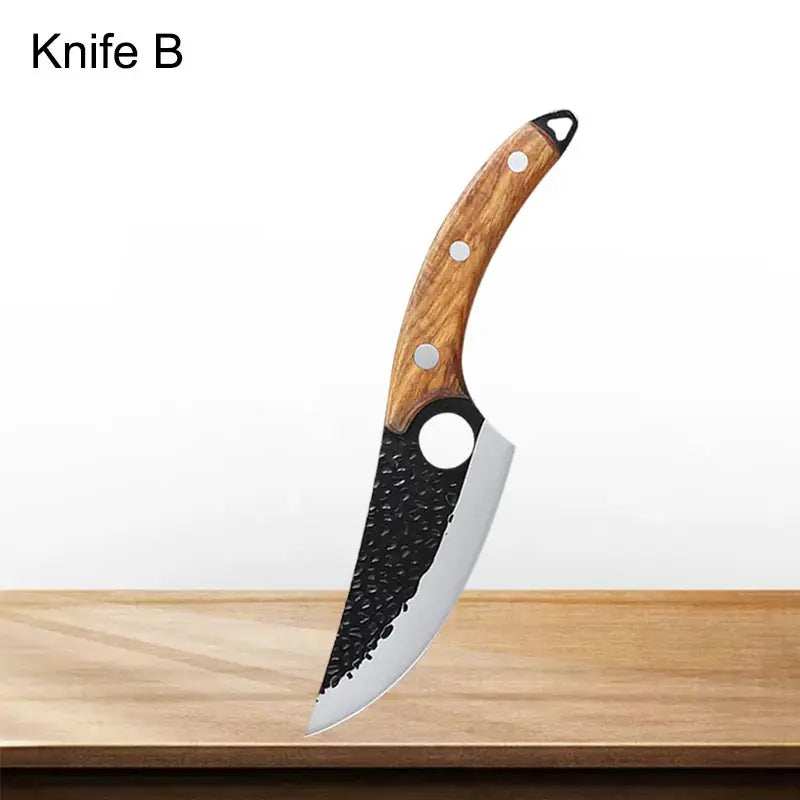 Knife with wooden handle and metal blade on a white background
