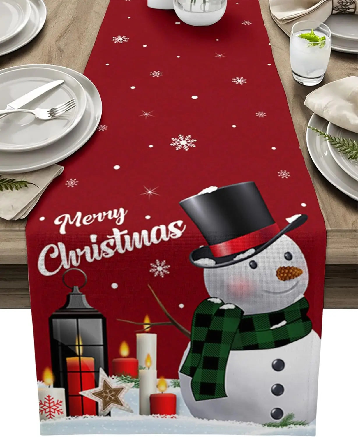 Christmas Poinsettia Linen Table Runner