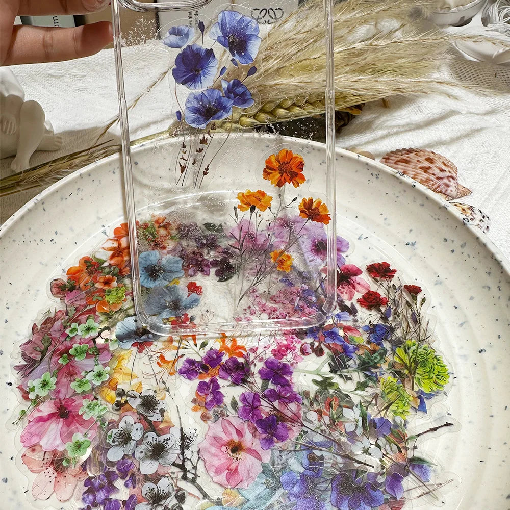 50 PCS Ink Flower Stickers Pack Waterproof Transparent PET Booklet Flower Material Decorative Guitar Notebook