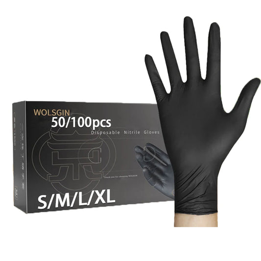 100pcs Disposable Black Nitrile Gloves