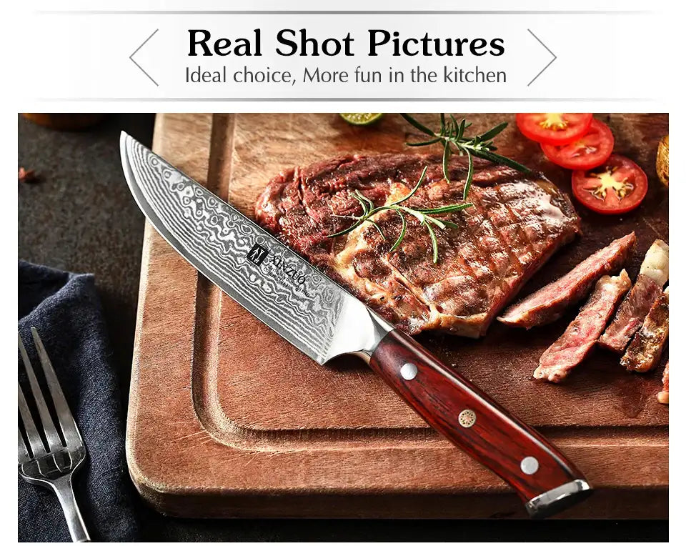 XINZUO 5'' Inch Steak Knife Damascus VG10 Steel Kitchen Knives High Quality Cutter Tools Utility Knife with Rosewood Handle