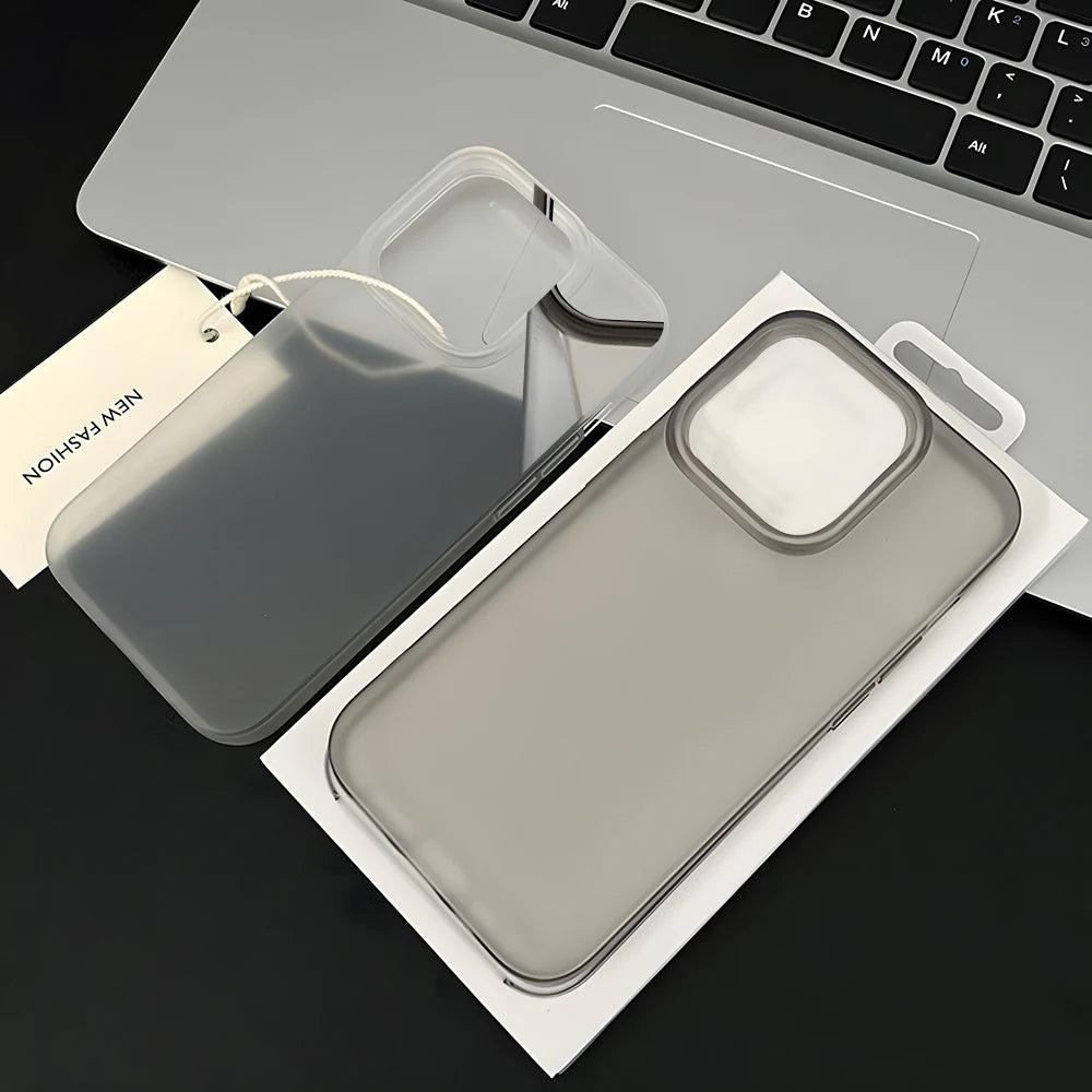 Phone case with clear cover on a laptop keyboard