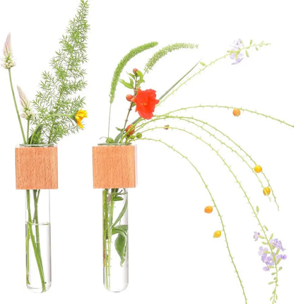 Wood Test Tube Vase Magnetic Flower Decor