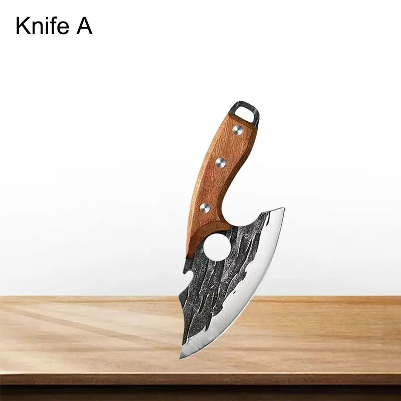 Knife with wooden handle on a wooden surface