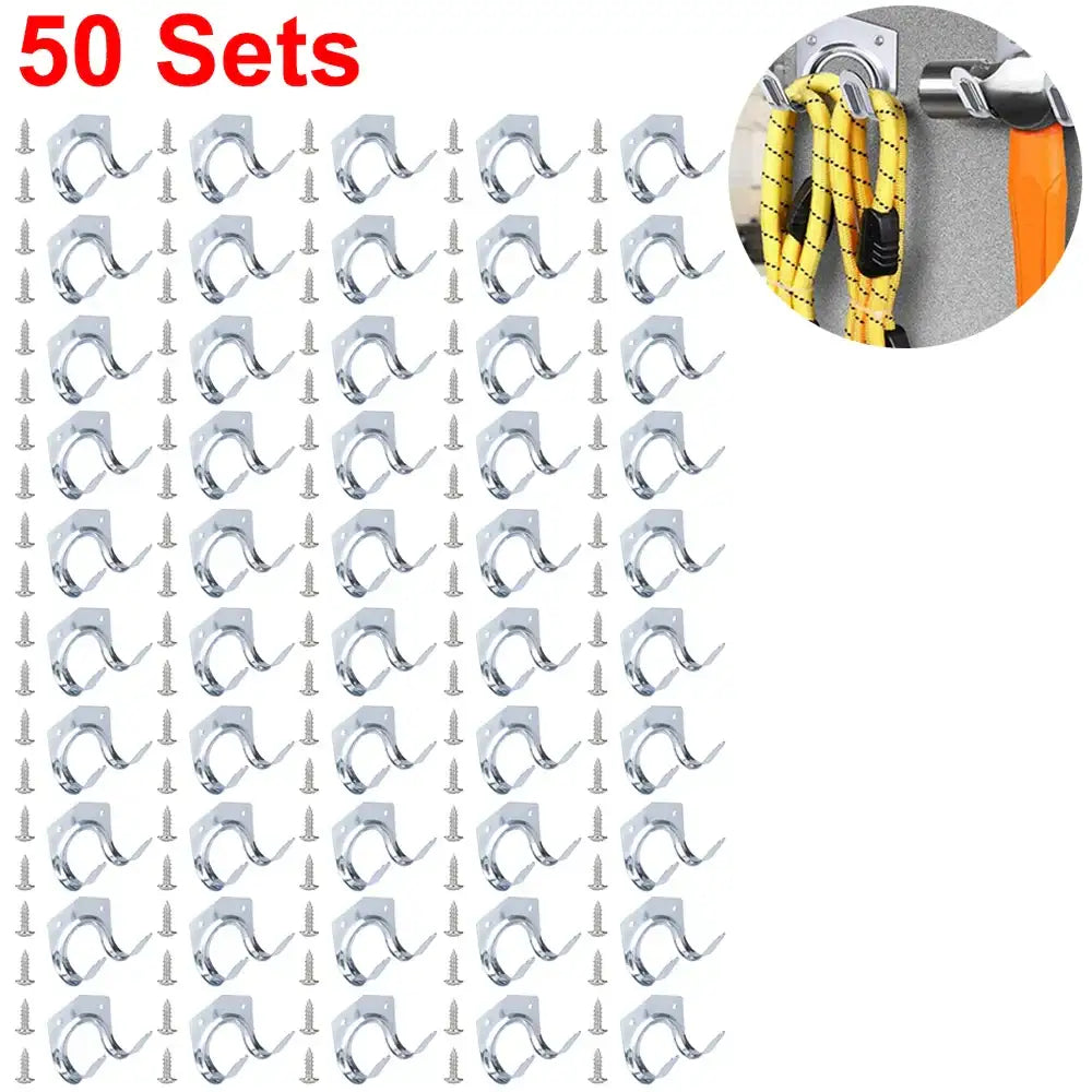 5-50Sets Multi-Purpose Wall Hook Metal Hanger Holder Double Hooks Garage Shed Hanging Organizer for Garden Kitchen Garage Tool