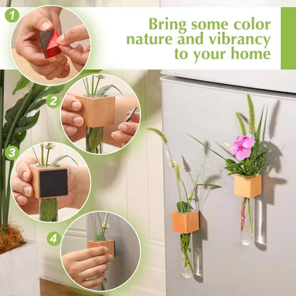 Wood Test Tube Vase Magnetic Flower Decor