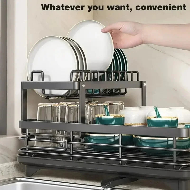 Kitchen Dish Drying Rack with Drainboard & Storage