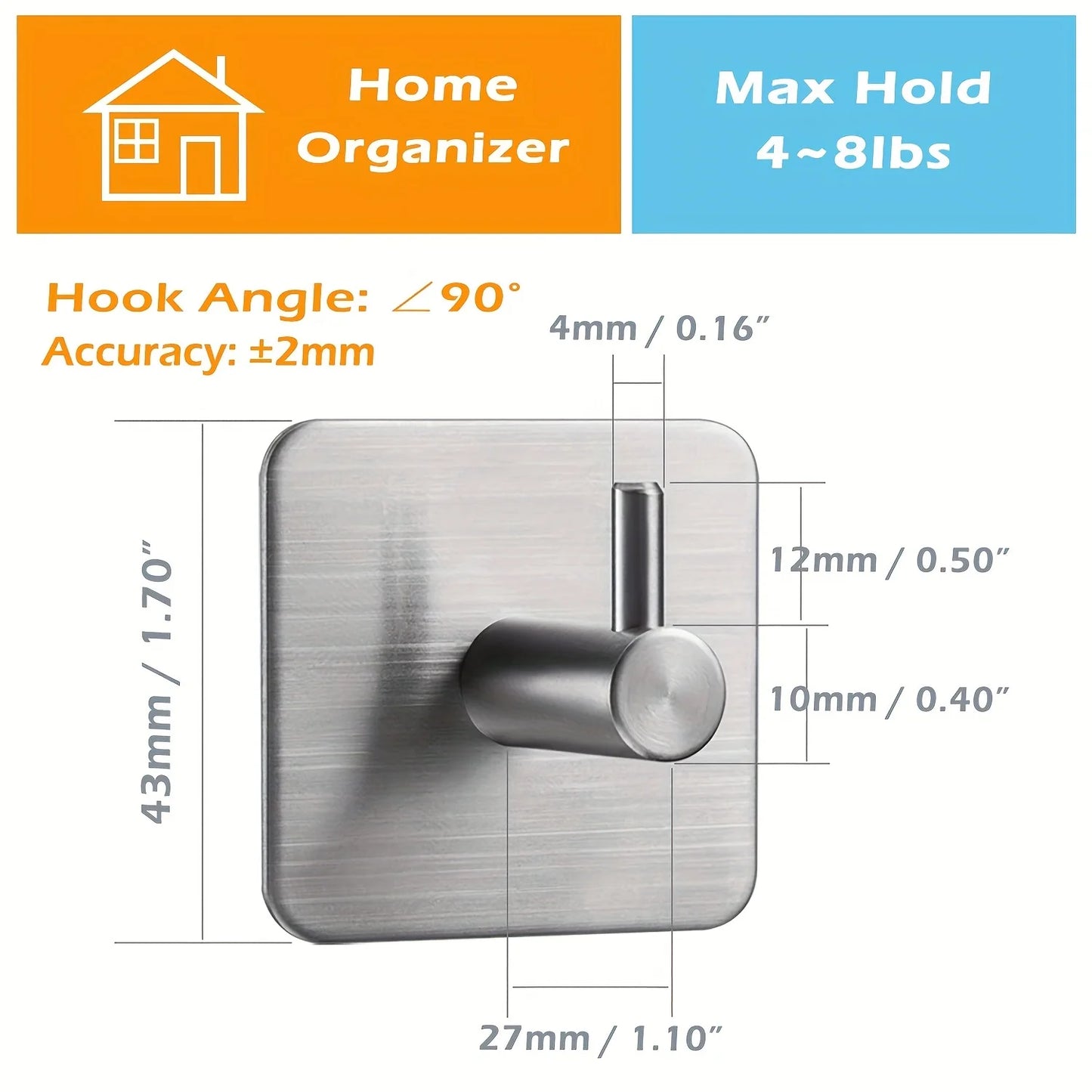 304 Steel Self-Adhesive Hooks 4pcs