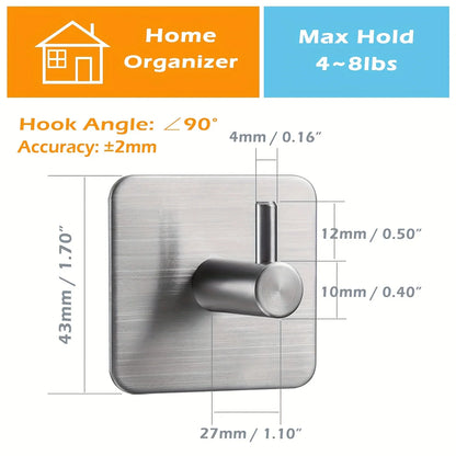 304 Steel Self-Adhesive Hooks 4pcs