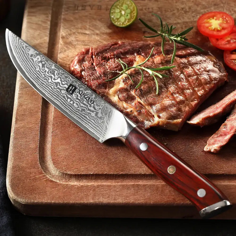 XINZUO 5'' Inch Steak Knife Damascus VG10 Steel Kitchen Knives High Quality Cutter Tools Utility Knife with Rosewood Handle