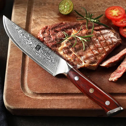 XINZUO 5'' Inch Steak Knife Damascus VG10 Steel Kitchen Knives High Quality Cutter Tools Utility Knife with Rosewood Handle