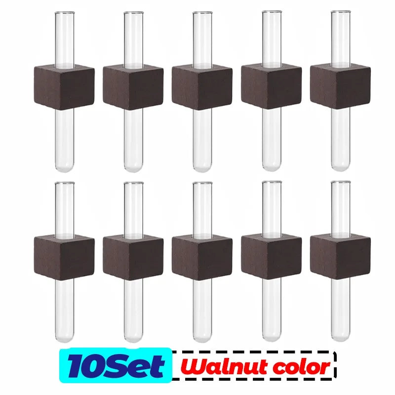 Wood Test Tube Vase Magnetic Flower Decor