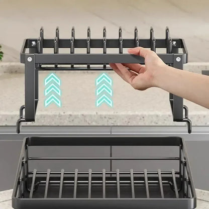 Kitchen Dish Drying Rack with Drainboard & Storage