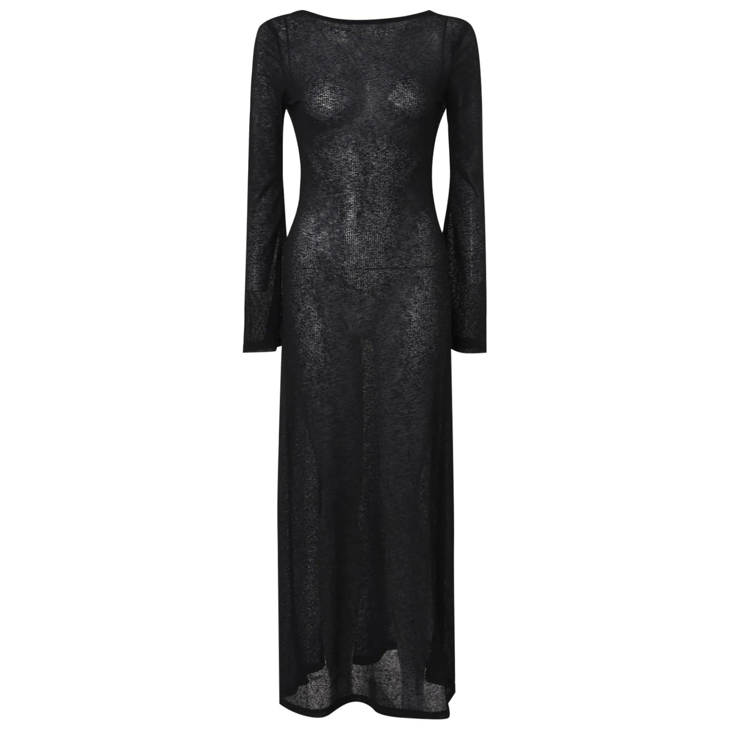 Black long-sleeve dress on a white background