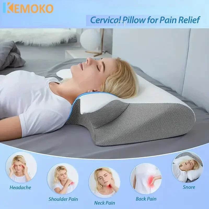 1pc Memory Foam Cervical Pillow, 2 in 1 Ergonomic Contour Orthopedic Pillow for Neck Pain Support Pillows Pillowcase replacement - My Chroma Cart