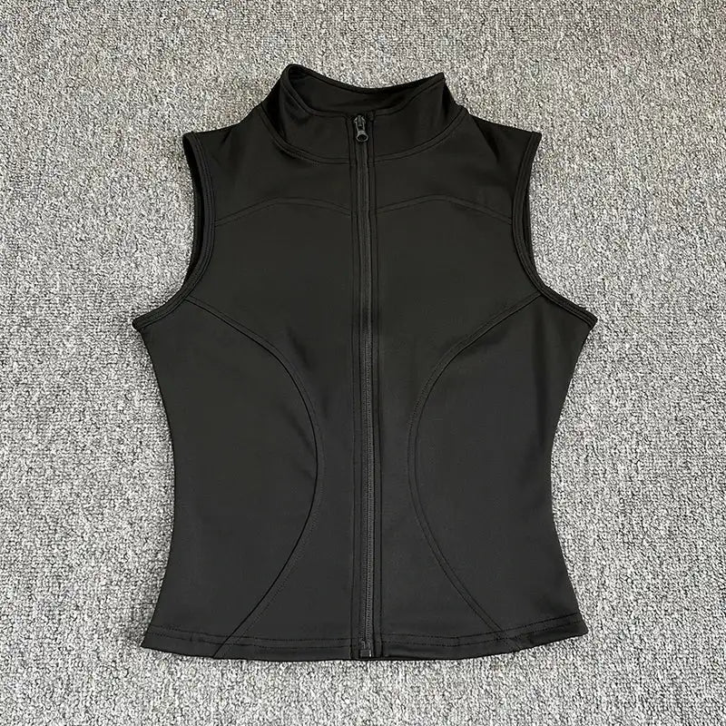 Women's Slim Fit Sport Sleeveless Top Quick Dry Elastic Stand Collar Yoga Fitness Clothing Summer Zipper