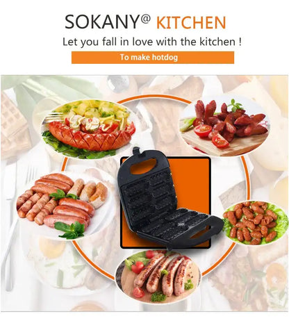 Household Hot Dog Maker 6 Holes Multifunctional Breakfast Waffle Machine Sausage Machine Hotdog Cooker Baking Pan for Kitchen