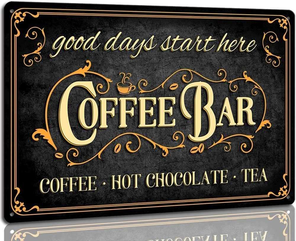 Creative Tin Sign Coffee Bar Sign Hot Chocolate and Tea Vintage Metal Tin Sign Plaque Signs for Kitchen Cafe Pub Home