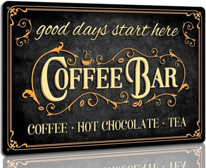 Creative Tin Sign Coffee Bar Sign Hot Chocolate and Tea Vintage Metal Tin Sign Plaque Signs for Kitchen Cafe Pub Home