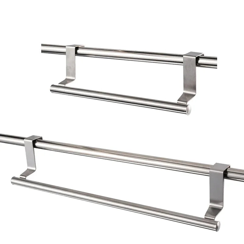 Two stainless steel towel racks on a white background