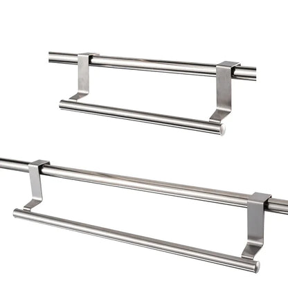 Two stainless steel towel racks on a white background