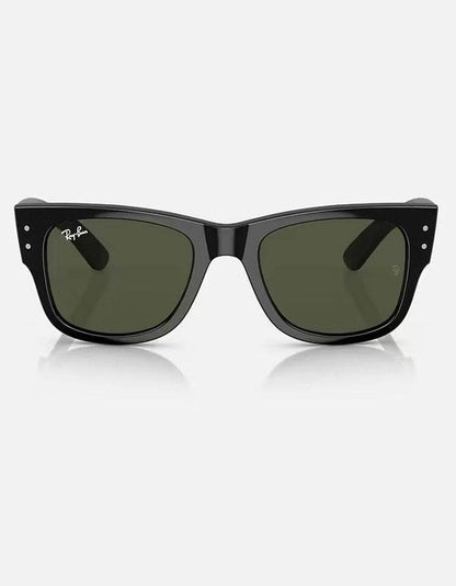 Black Ray-Ban Mega Wayfarer sunglasses with dark green lenses and glossy finish.
