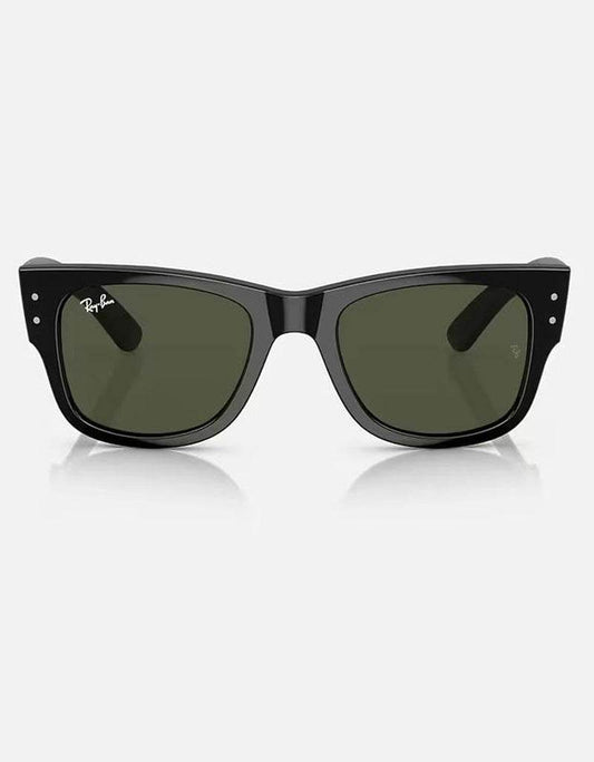 Black Ray-Ban Mega Wayfarer sunglasses with dark green lenses and glossy finish.