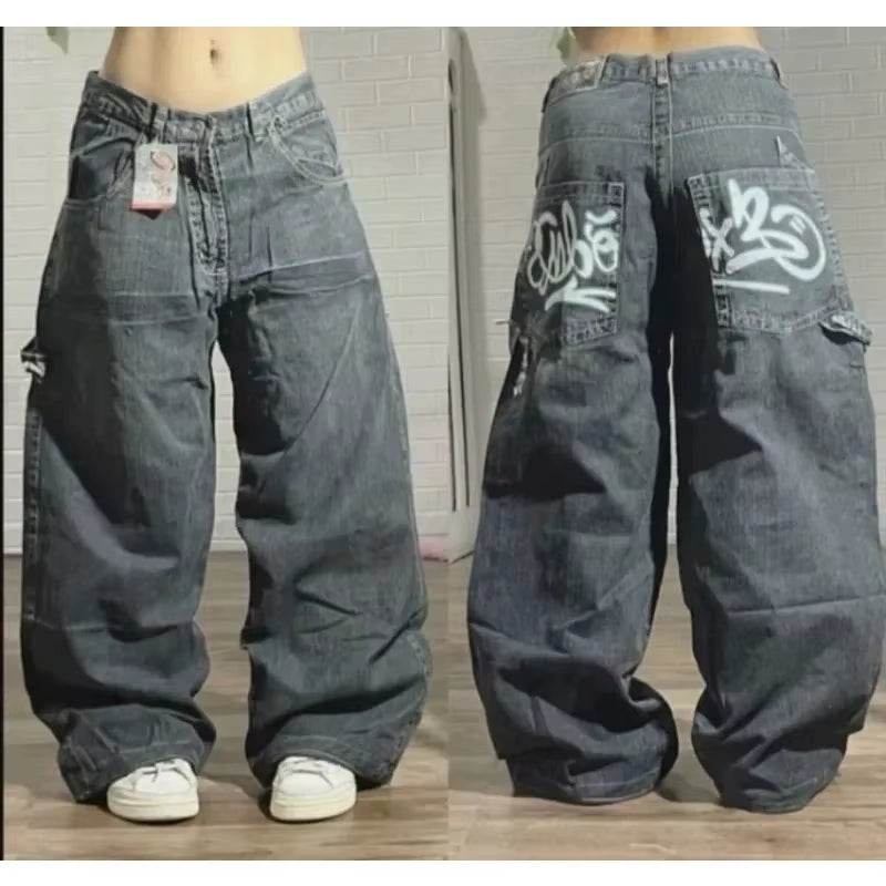 Streetwear New Fashion Oversized Print Baggy Jeans Y2K Harajuku Hip-Hop Vintage Pop Gothic High Waist Wide-Leg Pants Trousers - My Chroma Cart